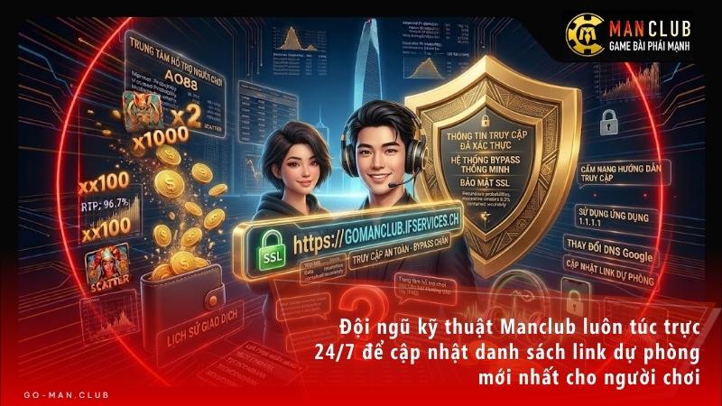 Đội ngũ kỹ thuật Manclub luôn túc trực 24/7 để cập nhật danh sách link dự phòng mới nhất cho người chơi.